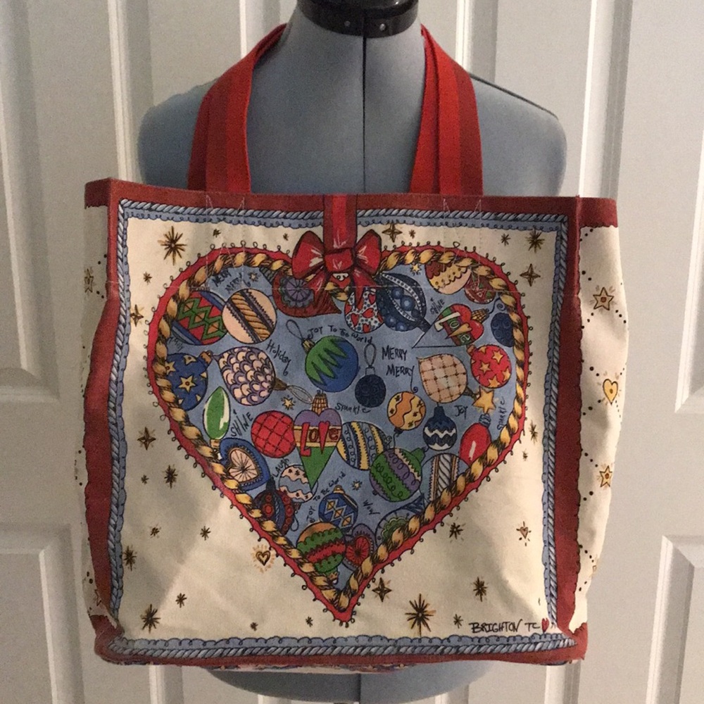 Brighton Love Hearts & Christmas Red & White Colorful Printed Tote Book Bag